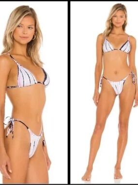 l*space Pink and White Striped Tie-Side Triangle Bikini